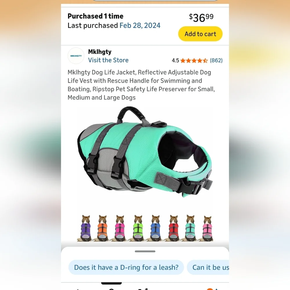 Reflective Adjustable Dog Life Jacket in Teal and Gray, Size M (1206)